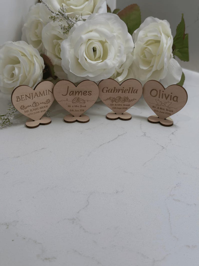 Personalized Wooden Wedding Place Card Heart Ornament