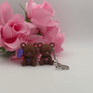 Cute Teddy Bear Heart Keychain, 3D Printed Bear Charm