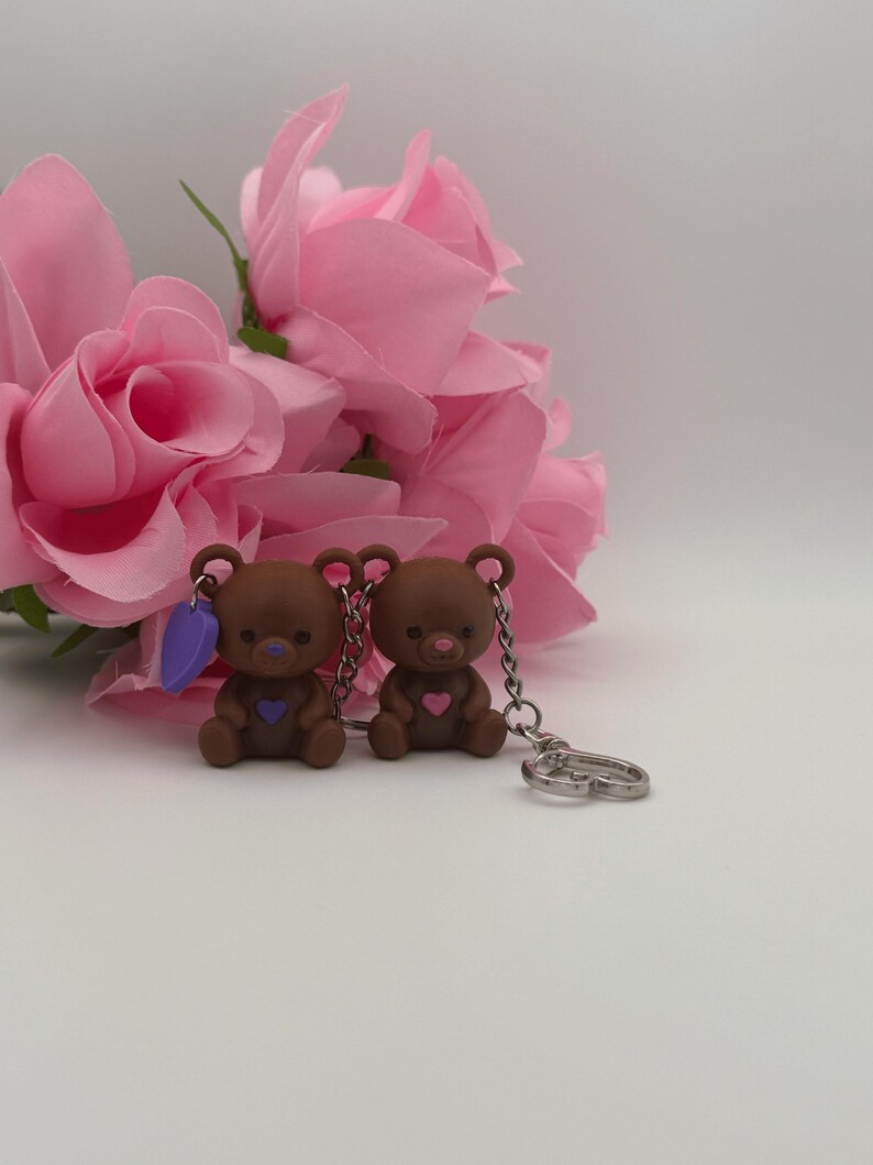Cute Teddy Bear Heart Keychain, 3D Printed Bear Charm
