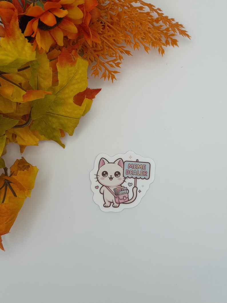 Cute Meme Dealer Cat Vinyl Sticker
