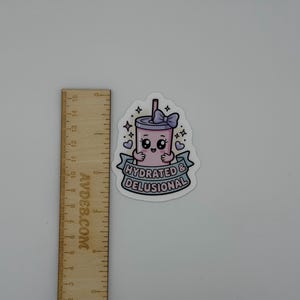 Kawaii Tumbler Sticker | Hydrated Delusional Decal | Coquette Pink Vinyl Laptop Water Bottle image 2