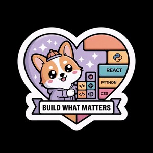 Adesivo carino con Corgi programmatore / Regalo Kawaii per programmatore / Adesivo in vinile "Costruisci ciò che conta" / Adesivo per borraccia/laptop