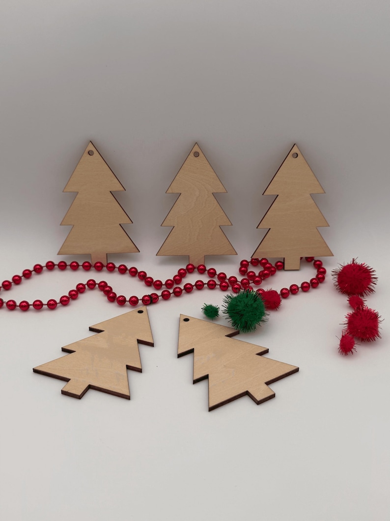 Unfinished Wood Christmas Tree Ornament Blank, DIY Craft, Holiday Decor, Paintable