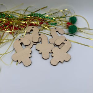 Unfinished Wood Candy Cane Ornament, Christmas Decor, DIY Craft, Holiday Gift