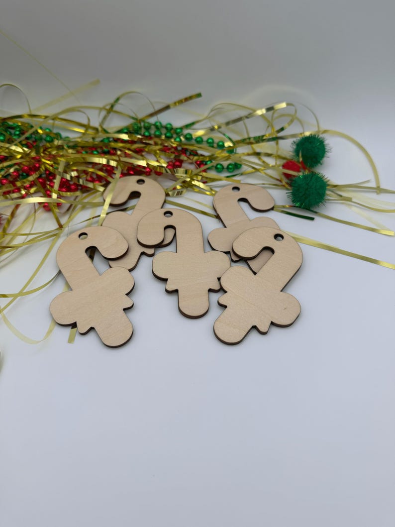 Unfinished Wood Candy Cane Ornament, Christmas Decor, DIY Craft, Holiday Gift