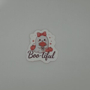 Cute Boo-tiful Ghost Sticker with Pumpkins