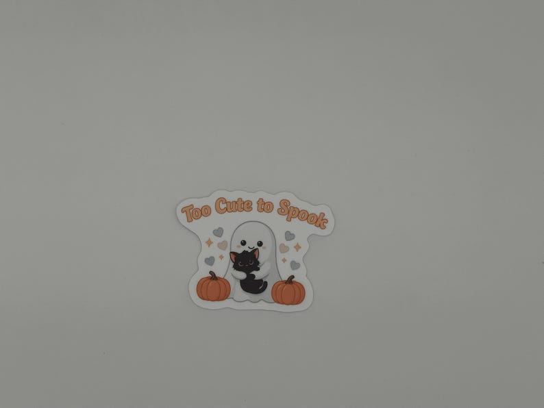 Kawaii Halloween Vinyl Sticker - Ghost Cat Too Cute to Spook