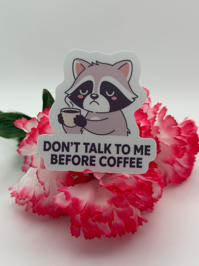 Grumpy Raccoon Coffee Sticker | Don't Talk to Me Vinyl Decal image 1