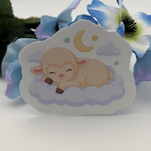 Pastel Kawaii Sleeping Lamb Cloud Sticker - Cute Moon Die Cut Decal