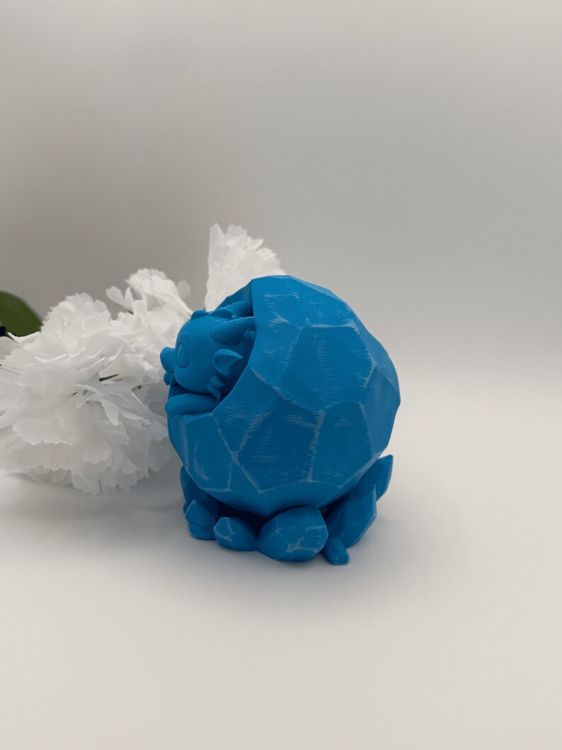 Blue Crystal Dragon 3D Printed Figure, Fantasy Dragon Decor, PLA Sculpture
