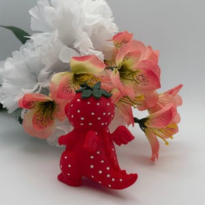 Strawberry Dinosaur 3D Printed PLA Figure, Hand-Painted