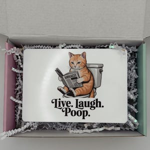 Funny Cat Bathroom Acrylic Sign - Live. Laugh. Poop.