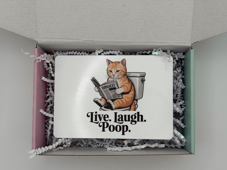 Funny Cat Bathroom Acrylic Sign - Live. Laugh. Poop.