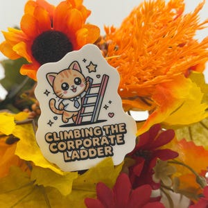 Cute Corporate Cat Climbing Ladder Vinyl Sticker