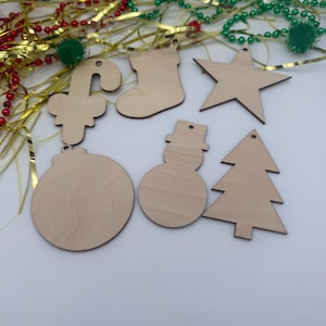 Unfinished Wooden Christmas Ornaments, DIY Craft Blanks, Holiday Decor Set