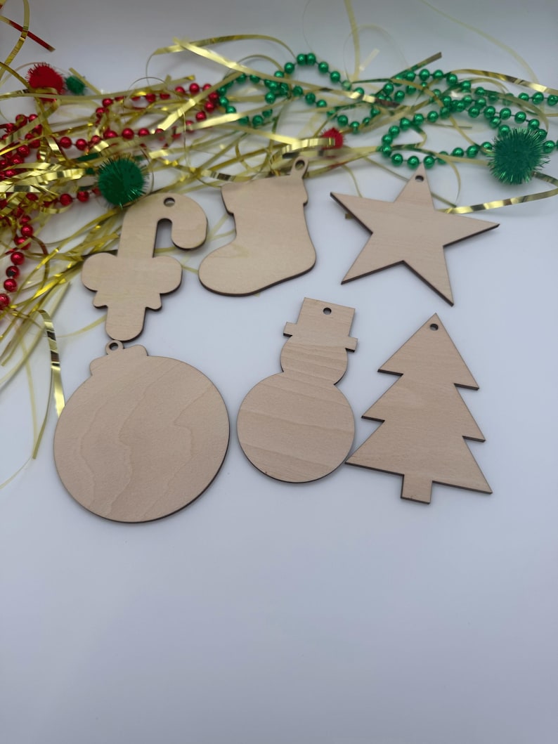 Unfinished Wooden Christmas Ornaments, DIY Craft Blanks, Holiday Decor Set