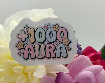 1000 Aura Pastel Bubble Letter Vinyl Sticker | Kawaii Laptop Decal (Waterproof)