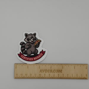 Funny Raccoon Pizza Sticker Certified Menace Decal