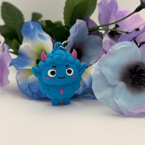 Cute Blue Monster Keychain, Kawaii Demon Bag Charm, 3D Printed Keyring