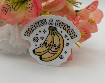 Kawaii bananensticker | Hartelijk bedankt | Pastelkleurige vinylsticker met voedselmotief (6,5 cm x 5,5 cm)