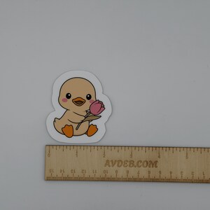 Cute Duck Vinyl Sticker with Tulip - Kawaii Baby Duck Decal