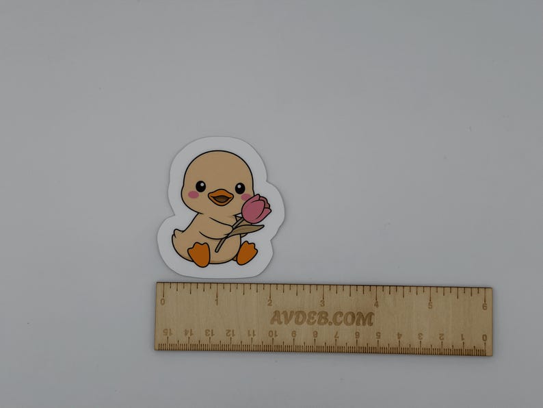 Cute Duck Vinyl Sticker with Tulip - Kawaii Baby Duck Decal