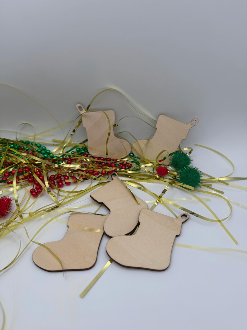 Unfinished Wood Stocking Ornaments, Christmas Craft, DIY Decor, Personalized Gifts