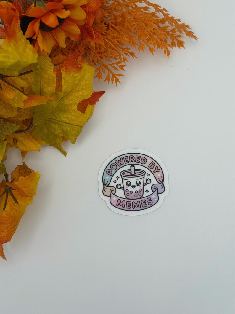 Cute Powered By Memes Boba Tea Vinyl Sticker