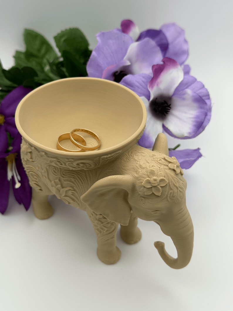 Elephant Jewelry Holder Bowl – 3D Printed PLA Ring Dish, Cute Desk Decor & Trinket Tray