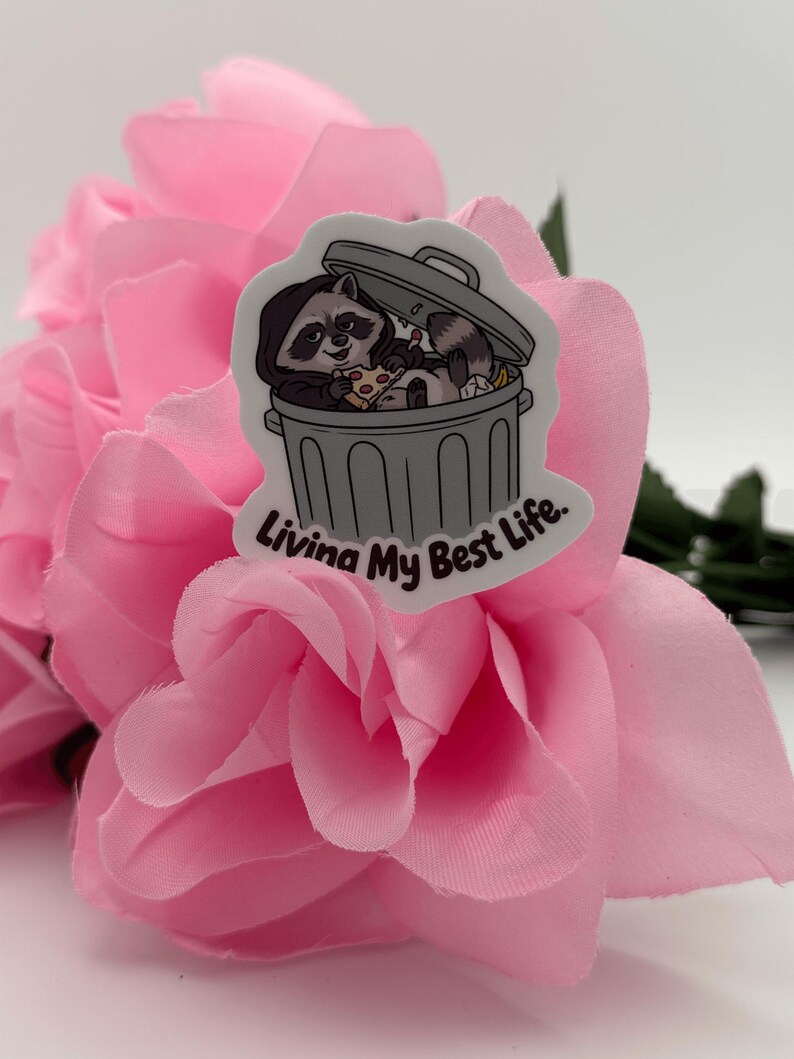 Funny Raccoon Trash Can Vinyl Sticker | Trash Panda Die Cut Decal
