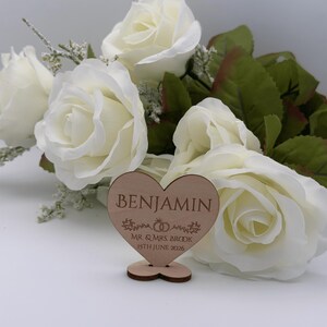 Personalized Wooden Wedding Place Card Heart Ornament