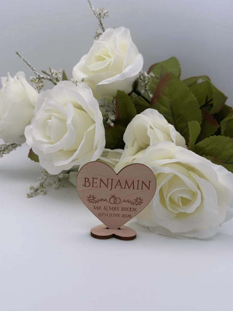 Personalized Wooden Wedding Place Card Heart Ornament