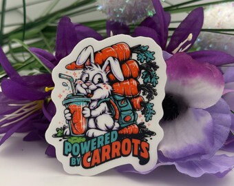 Bunny Vinyl Sticker | Powered By Carrots Decal | Waterproof Laptop Water Bottle Art