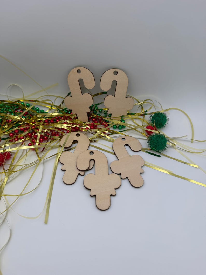 Unfinished Wood Candy Cane Ornament, Christmas Decor, DIY Craft, Holiday Gift