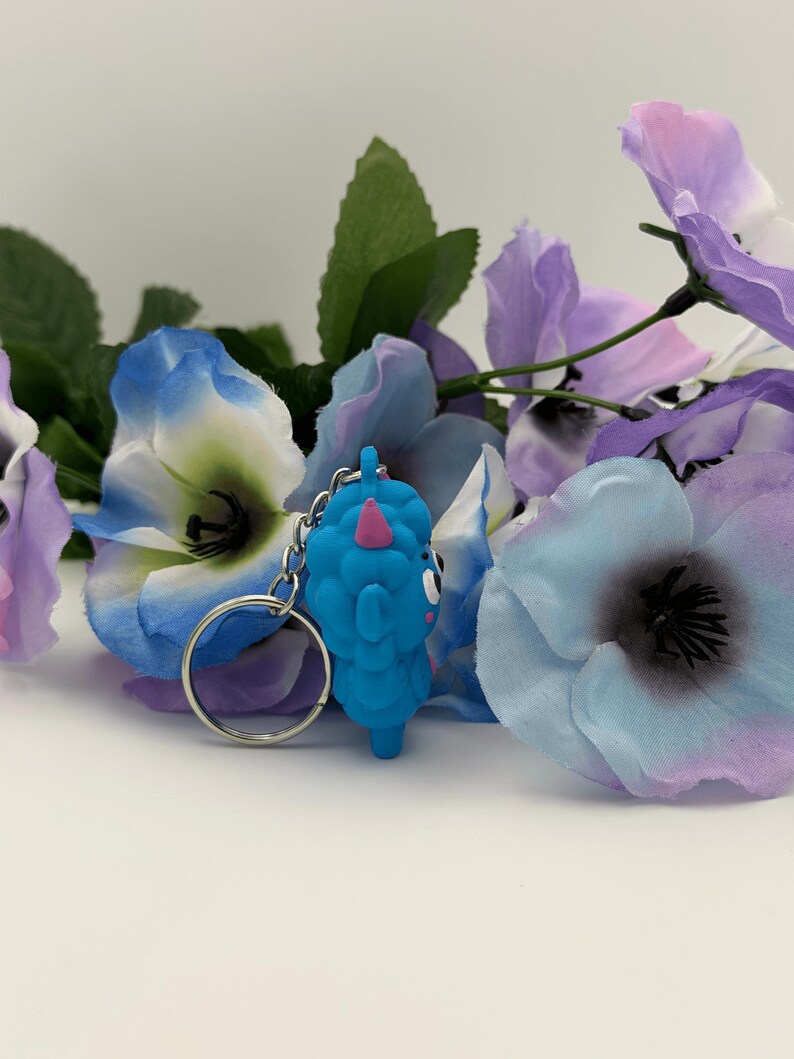 Cute Blue Monster Keychain, Kawaii Demon Bag Charm, 3D Printed Keyring