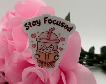 Boba Tea Sticker | Kawaii Leesfiguur, Studiemotivatie Vinyl Sticker