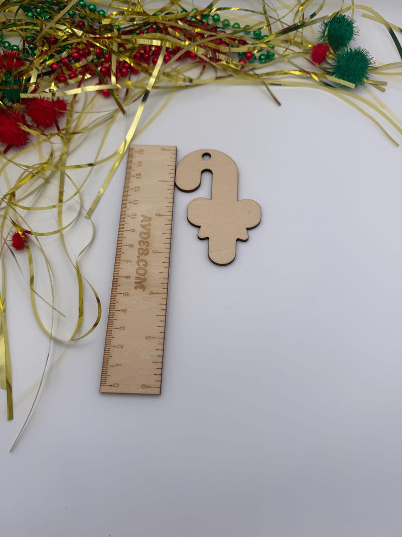 Unfinished Wood Candy Cane Ornament, Christmas Decor, DIY Craft, Holiday Gift