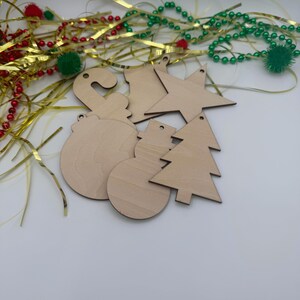 Unfinished Wooden Christmas Ornaments, DIY Craft Blanks, Holiday Decor Set