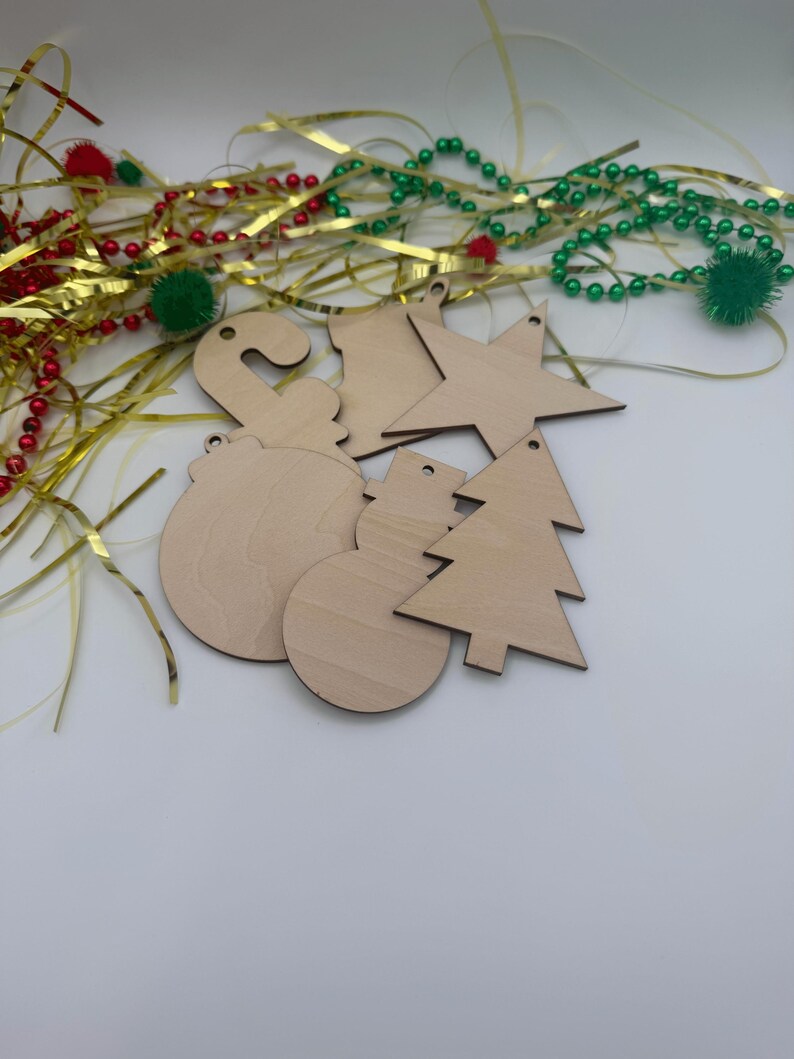 Unfinished Wooden Christmas Ornaments, DIY Craft Blanks, Holiday Decor Set