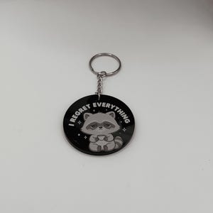 Kawaii Raccoon Acrylic Keychain I Regret Everything