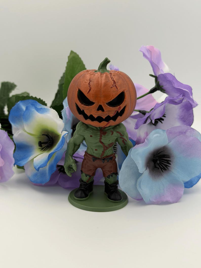 Pumpkin Head Zombie – Hand-Painted 3D Printed Halloween Decor Figure