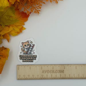 Cute Corporate Cat Climbing Ladder Vinyl Sticker