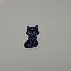 Black Kitten Sticker | Fluffy Cat Vinyl Decal | Gothic Whimsical Art image 2