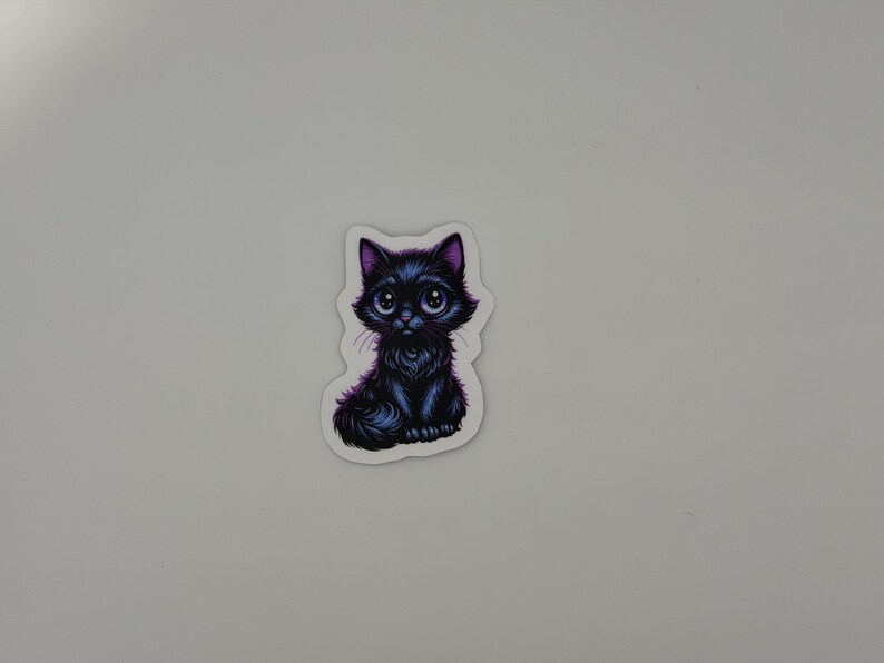 Black Kitten Sticker | Fluffy Cat Vinyl Decal | Gothic Whimsical Art image 2