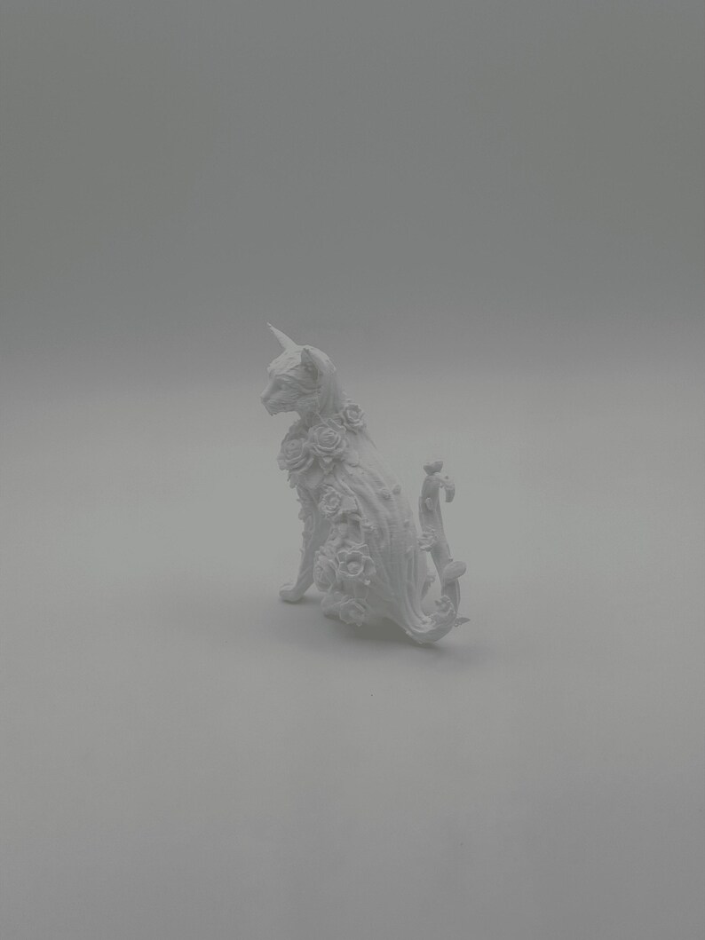 Floral White Cat Figurine 3D Printed Home Decor