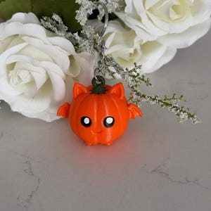 Cute Pumpkin Bat Keychain 3D Printed PLA Charm
