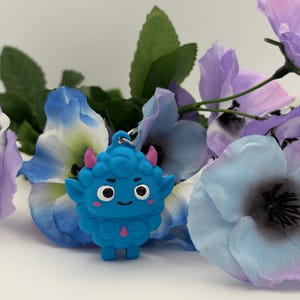 Cute Blue Monster Keychain, Kawaii Demon Bag Charm, 3D Printed Keyring