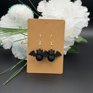 Black Bat Dangle Earrings | 3D Printed PLA Gothic Halloween Jewelry
