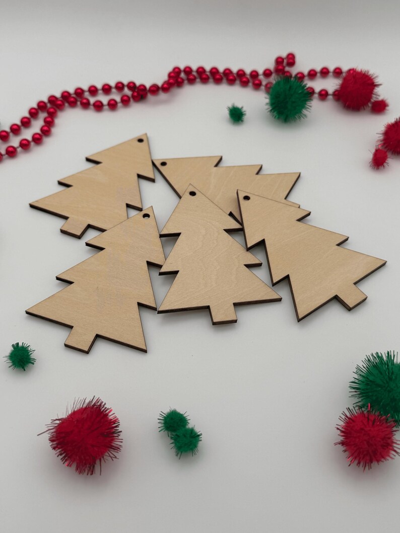 Unfinished Wood Christmas Tree Ornament Blank, DIY Craft, Holiday Decor, Paintable