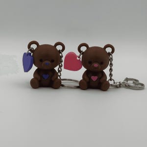 Cute Teddy Bear Heart Keychain, 3D Printed Bear Charm